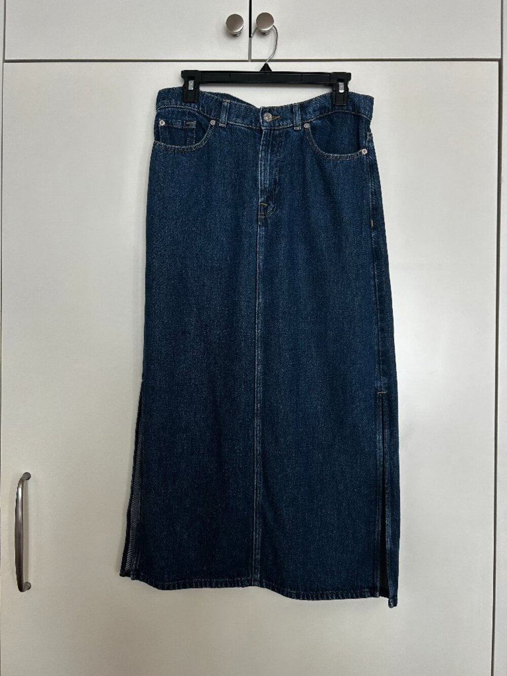 7 For All Mankind Denim Maxi Skirt Dark Indigo Wash 29